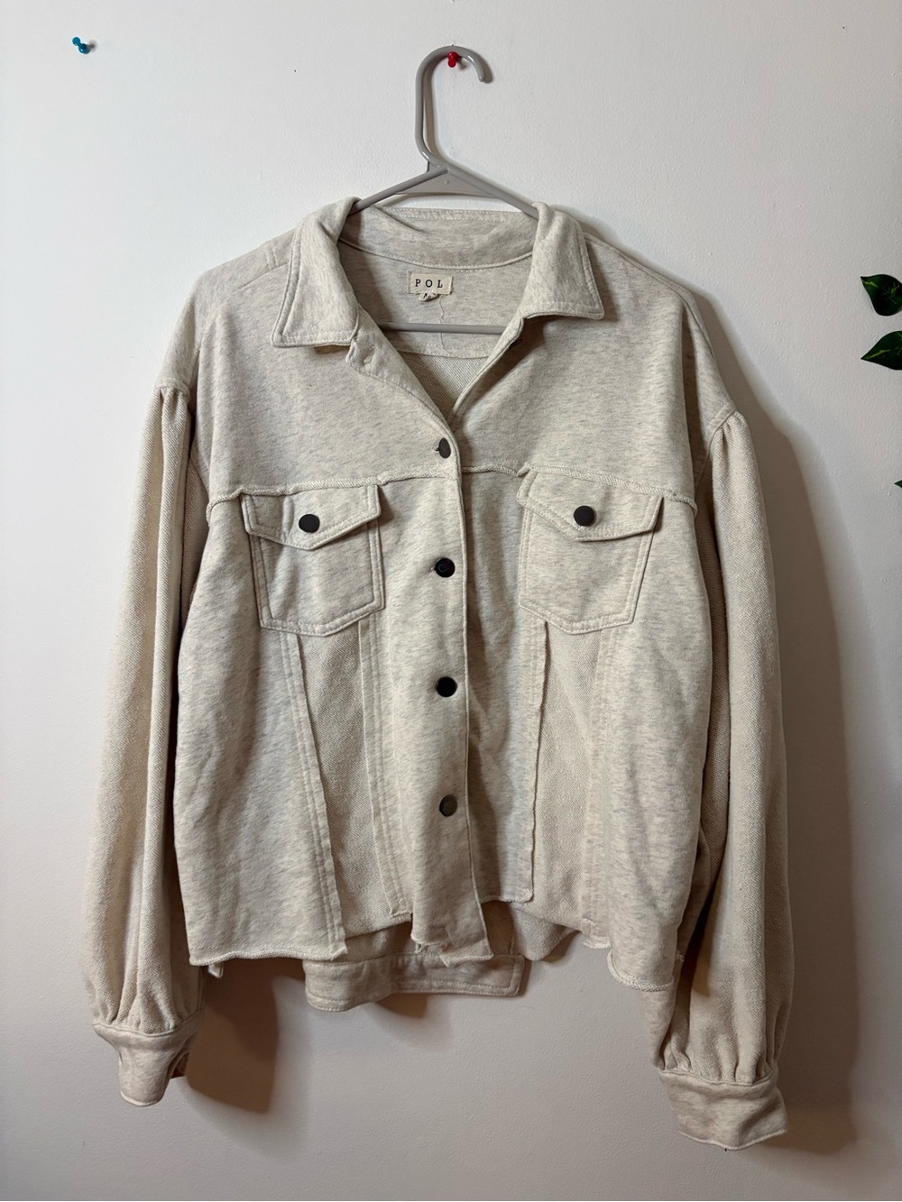 POL Cream Button-Up Utility Jacket